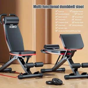 Folding fitness bench - adjustable Roman chair, dumbbell bench with pillow pad, headrest and drawstring