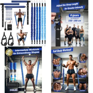 Pilates Bar Kit with Resistance Bands Natural Latex for Women Men, Heavy-Duty Stainless Steel Multifunctional Yoga